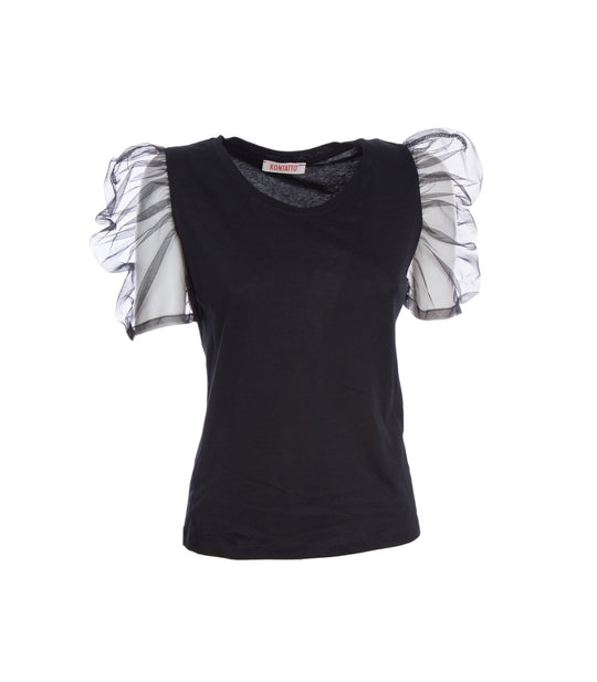T-shirt Manica Tulle - Nero