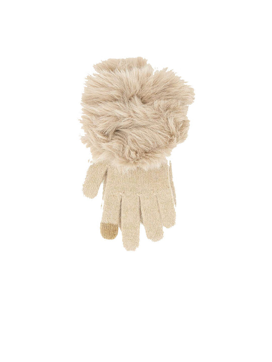 Guanti Maglia Con Fakefur - Naturale