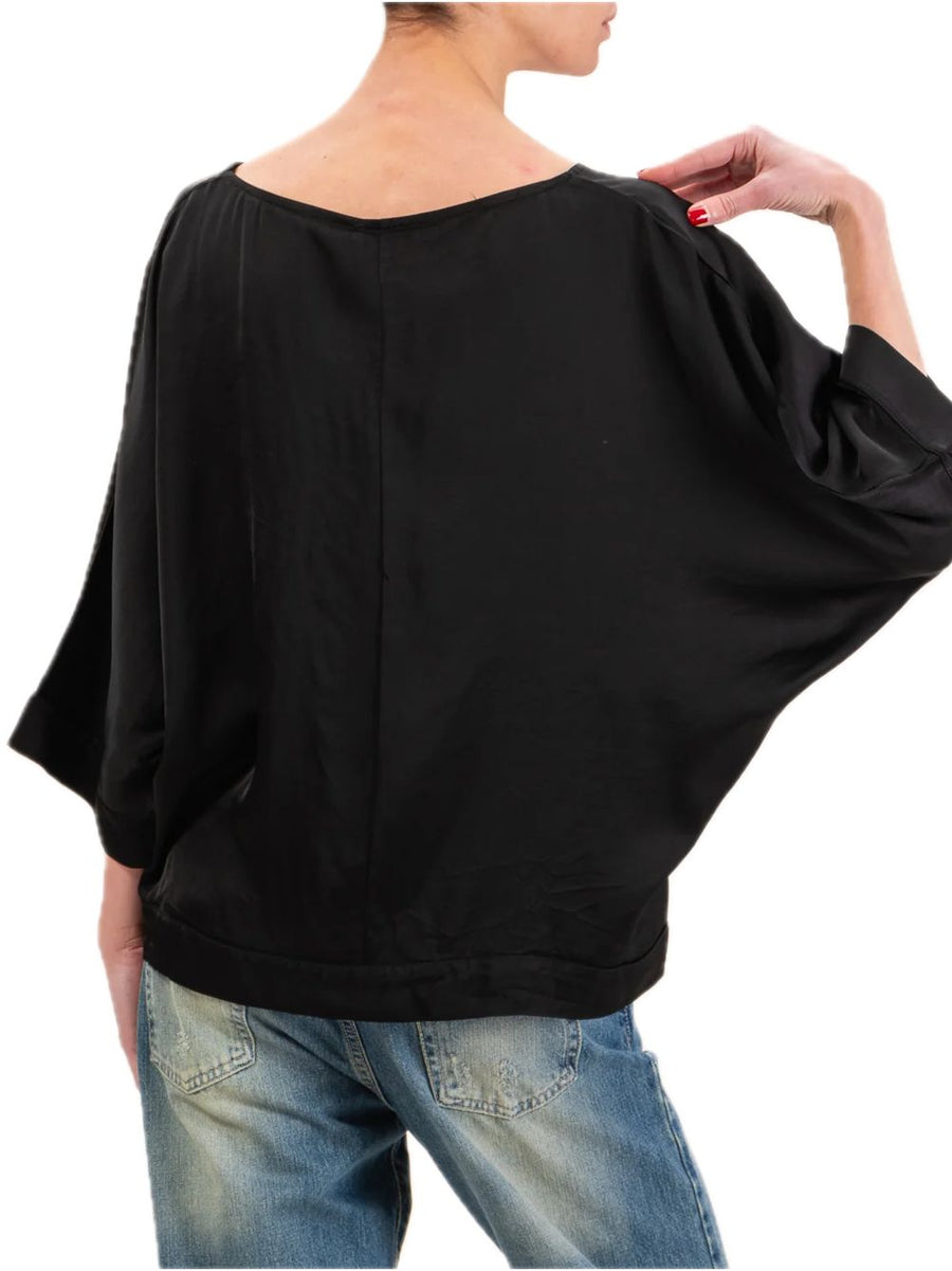 Blusa Spalla Scesa Raso - Nero — 2