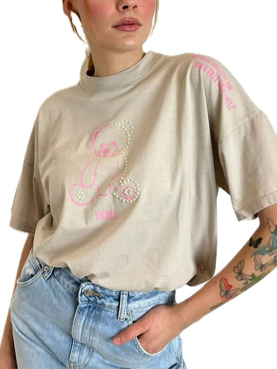 T-shirt 100%co Orso Semi Perle- Fango