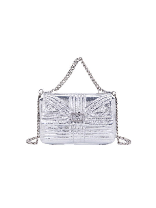 Shiny Stephy Med. Hand Bag Laminated Leather - Silver