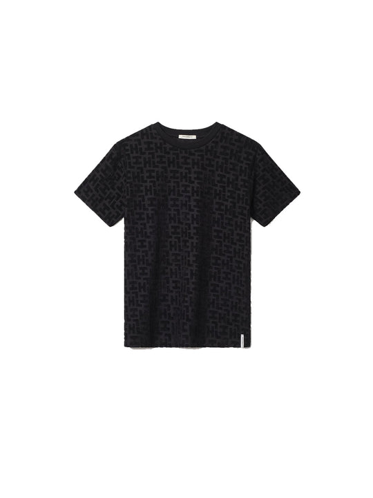 T-shirt In Spugna All Over Con Etichetta - Tessuto Spugna Logata 'H' - Nero