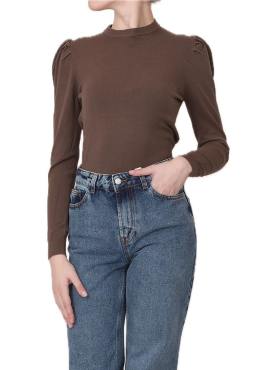 Maglia Girocollo Manica Sbuffo - Cacao