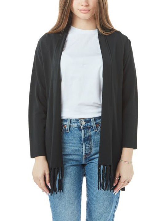 Spolverino Aperto Con Frangia - Nero