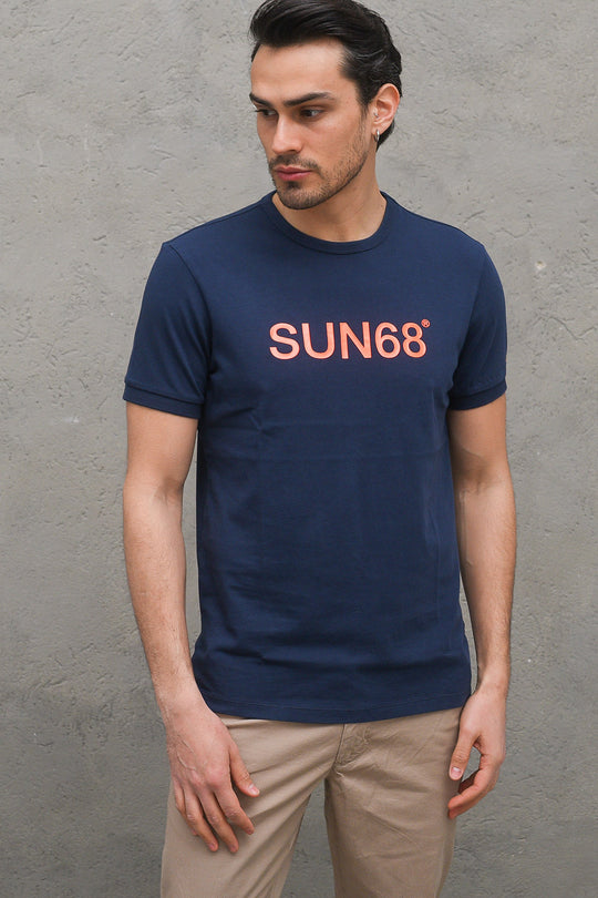 T-shirt Round Fluo Print - Navy Blue