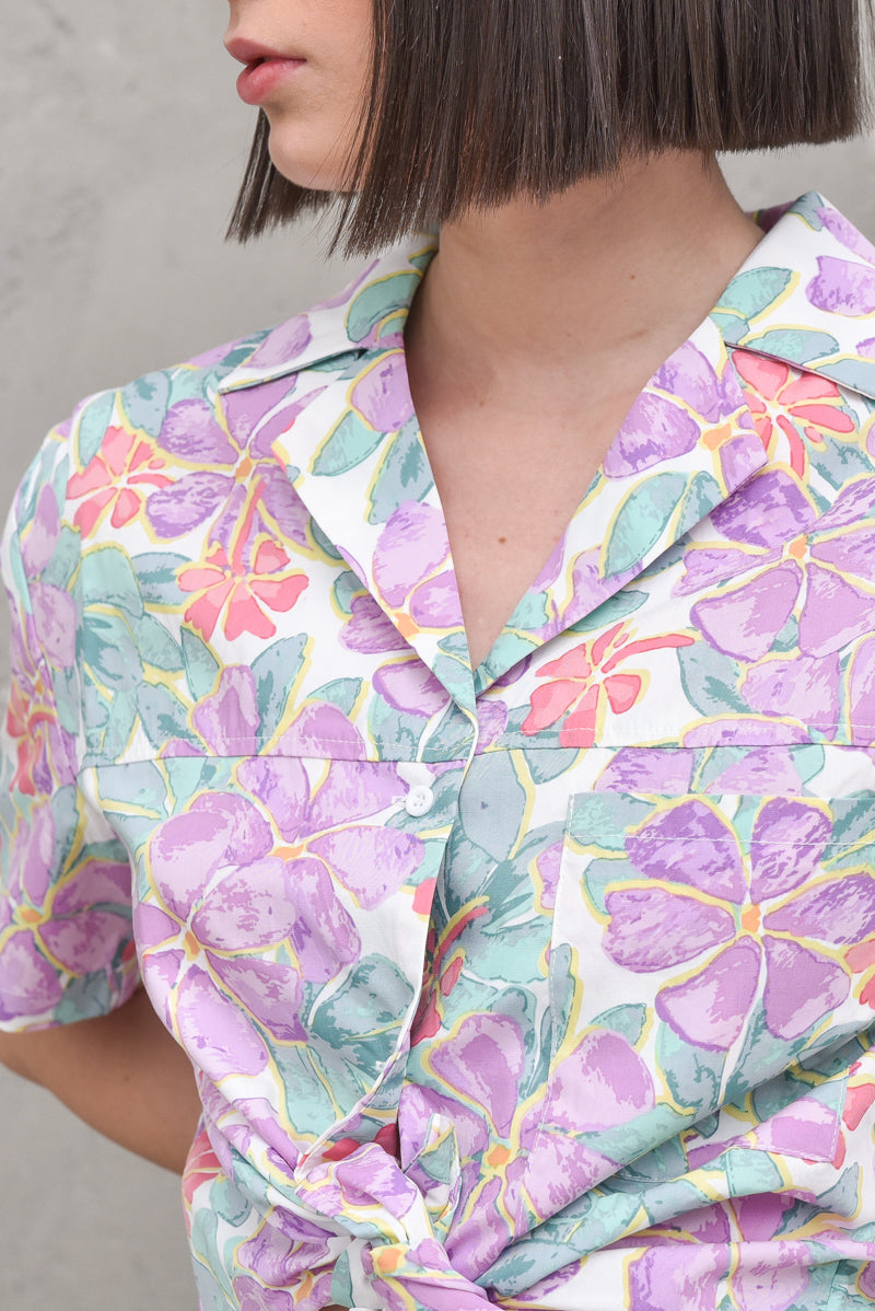 Oversized Short Sleeve Shirt - Purple Flower — 2