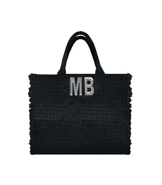 Tote Bag In Tweed Trapuntato E Sfrangiato - Nero