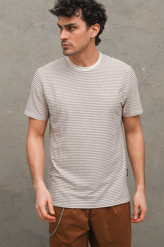 T-Shirt Mm Jersey Rigata - Latte/Caffe