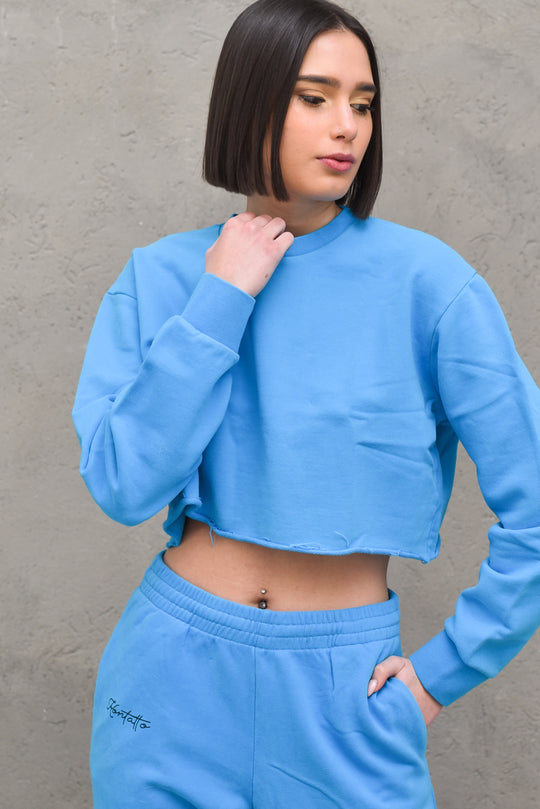 Felpa Girocollo Cropped - Oceano
