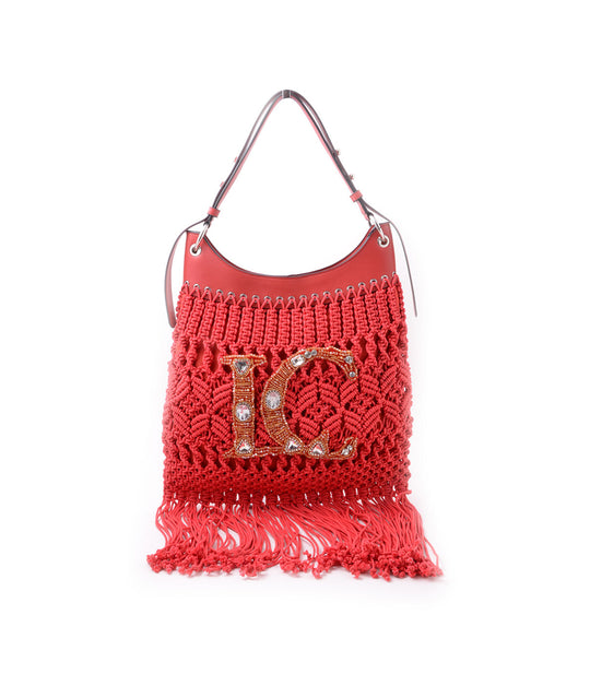 Crossroads Fringe Bag + Embroid Weaving Cotton - Coral