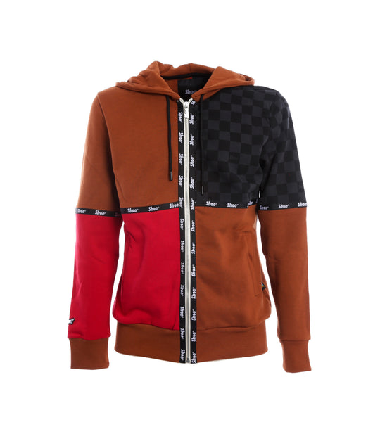 Felpa Cappuccio + Zip Colorblock Fet. Logo - Biscuit