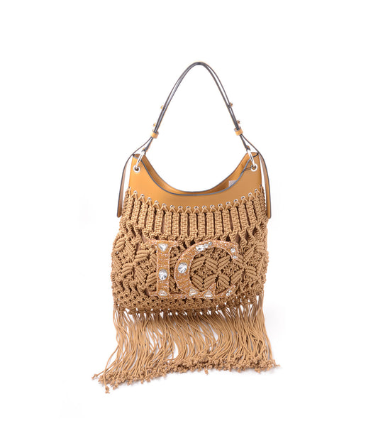 Crossroads Fringe Bag + Embroid Weaving Cotton - Beige