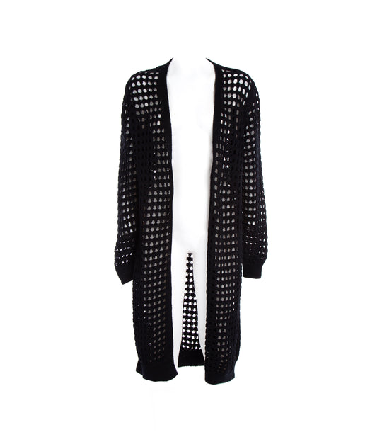 Cardigan Lungo Rete - Nero