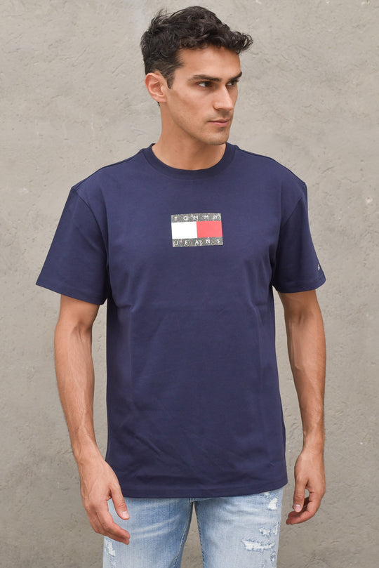 Tjm Camo Flag Script Tee - Twilight Navy