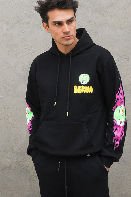 Felpa Cappuccio Stampa - Nero