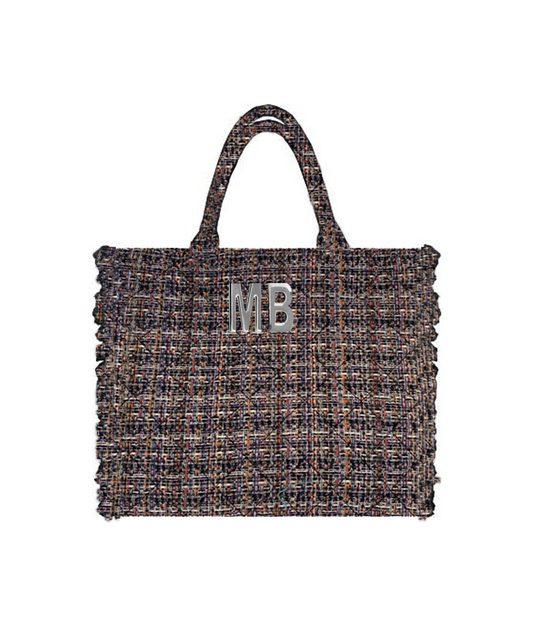 Tote Bag In Tweed Trapuntato E Sfrangiato - Nero Multicolor