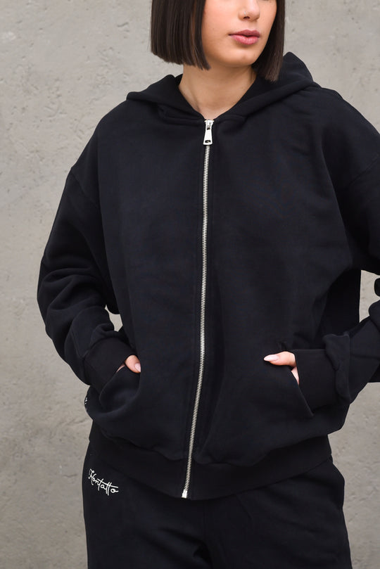 Felpa Zip Cappuccio - Black