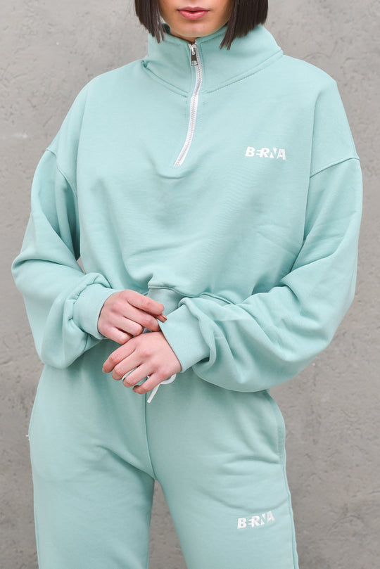 Felpa Collo Zip Ricamo - Menta
