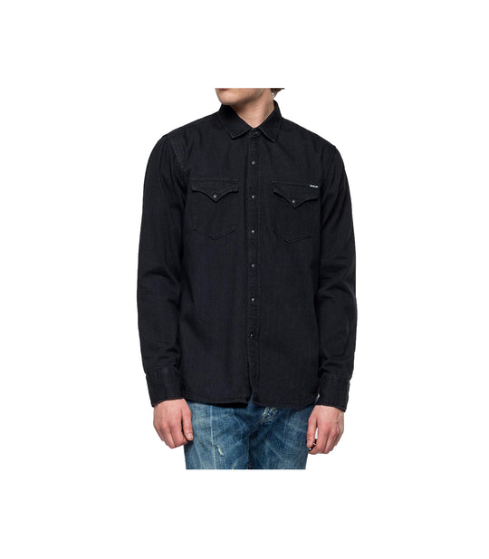 Camicia In Denim Con Doppio Taschino - Nero