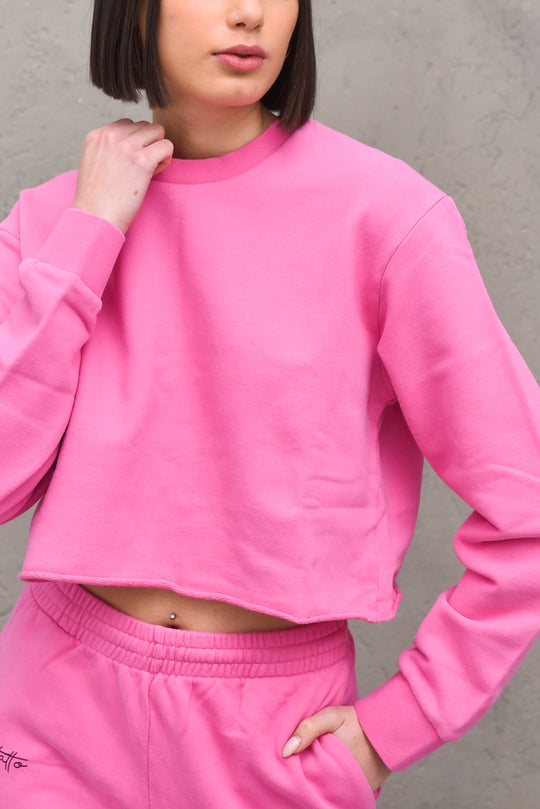 Felpa Girocollo Cropped - Pink