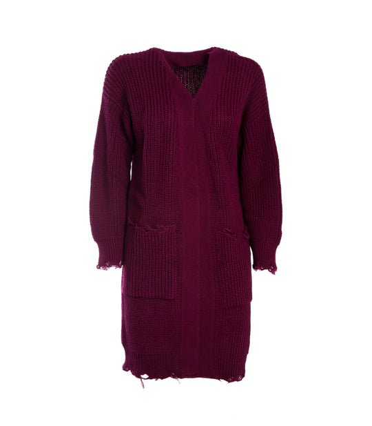 Cardigan Lungo Sfrangiato - Ciliegia