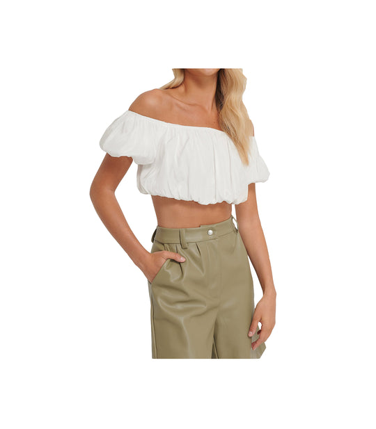 Off Shoulder Puff Top - White