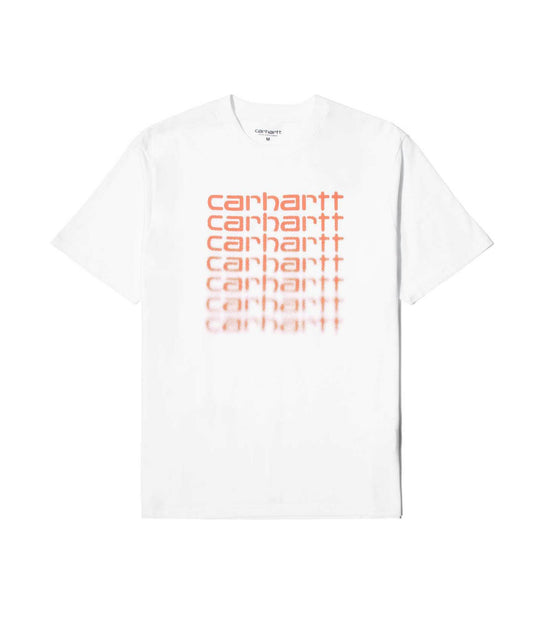 S/S Fading Script T-Shirt - White/Pop Coral