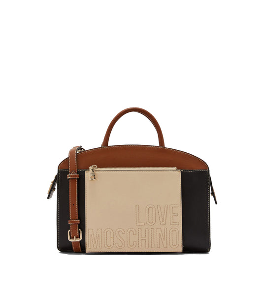 Borsa Pu Mix - Nero/Cuoio/Avorio