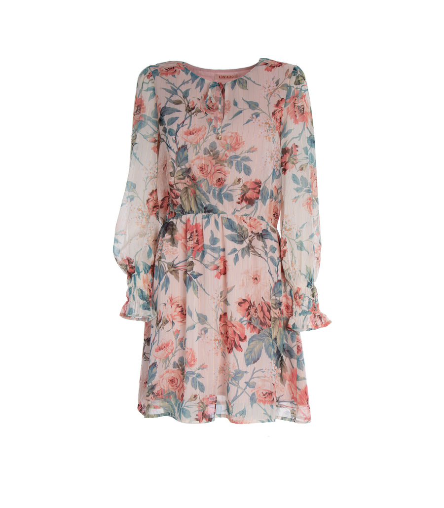 Short Teardrop Print Dress - Nude Flowers