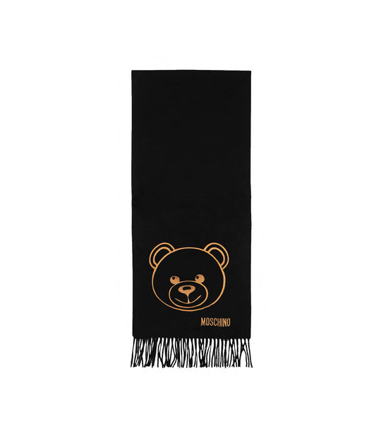 Sciarpa 100% Lambswool + Ricamo Moschino - Nero