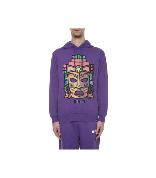 Felpa Cappuccio Stampa Maori - Viola