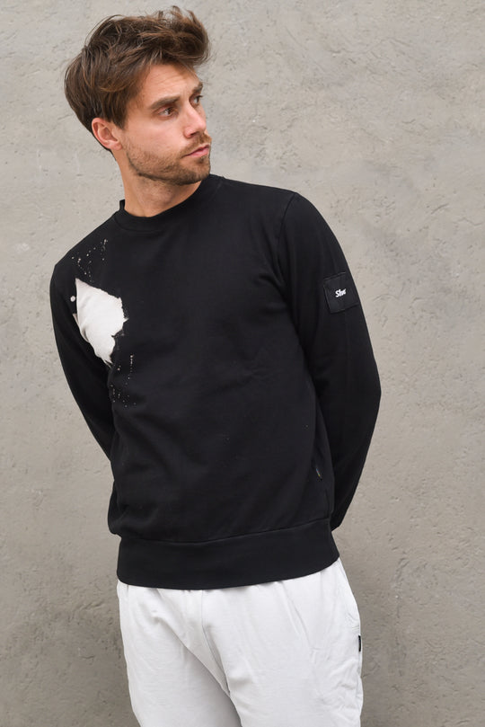 Bleach Wash Crewneck Sweatshirt - Black