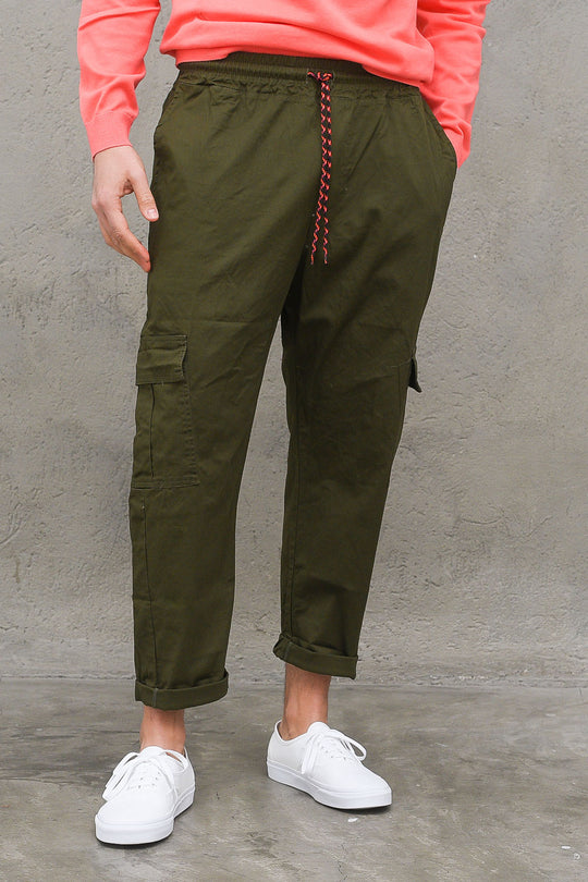 Gabardine Cargo Pant With Elastic - Olive