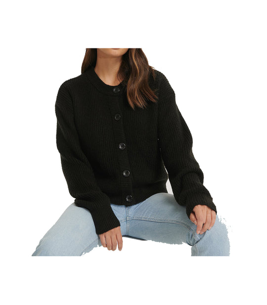 Crew Neck Cardigan - Black