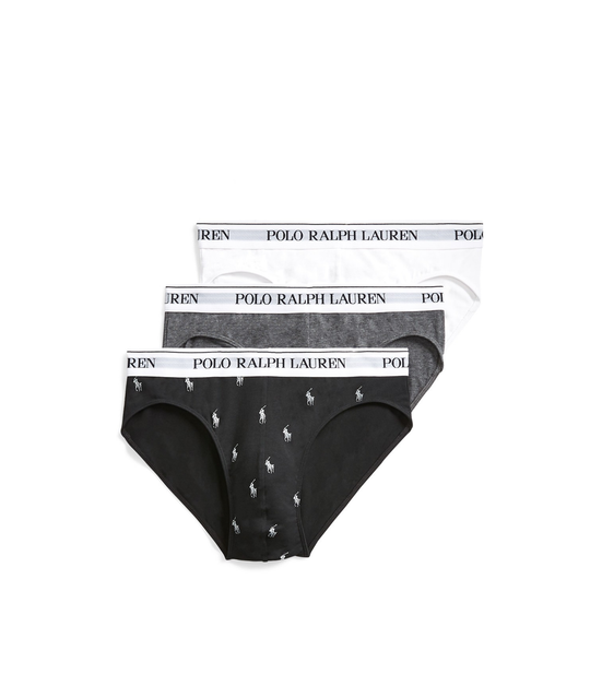 Three Low Rise Briefs - Black/White/Grey