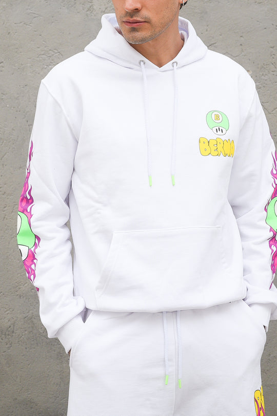 Felpa Cappuccio Stampa - Bianco