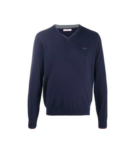 V Neck Double Rib - Navy Blue