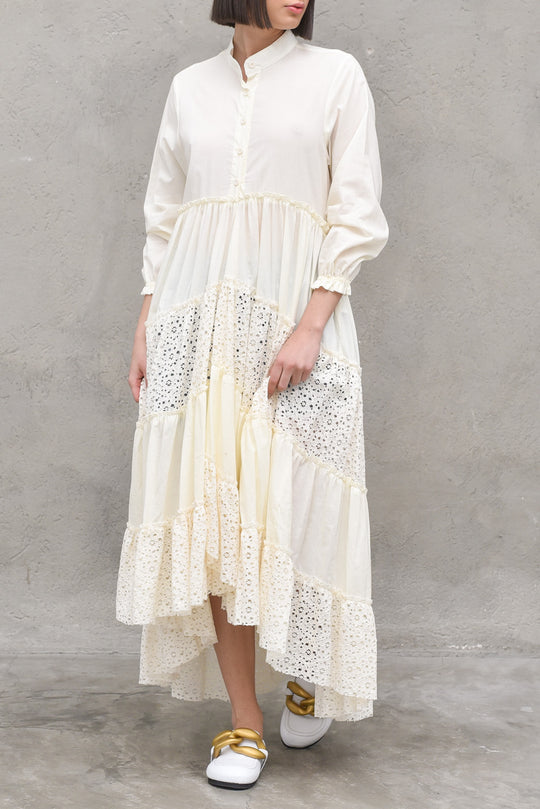 Abito Balze Pizzo Donna - Ecru