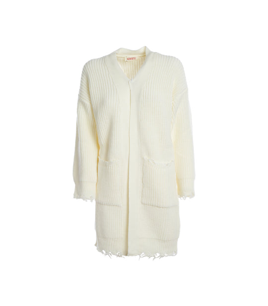 Cardigan Lungo Sfrangiato - Panna