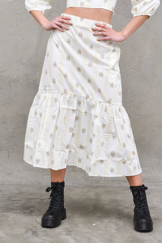Ladies Skirt - Yellow Stripe Flower