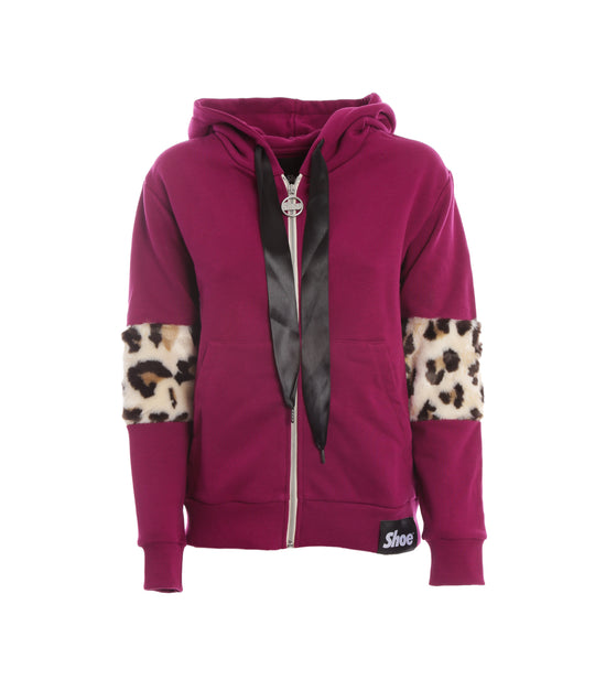 Felpa Cappuccio + Zip Inserti Lapin - Grape