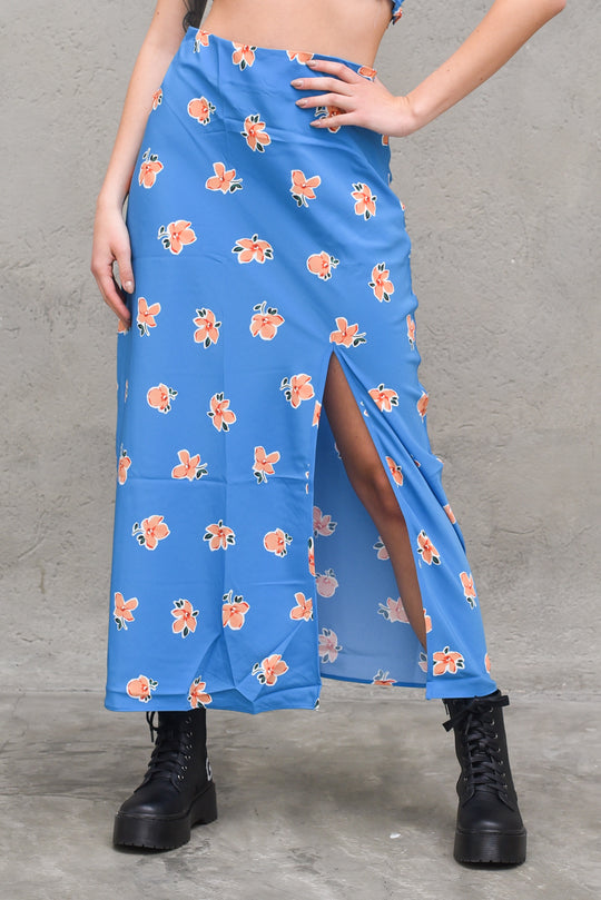 Ladies Skirt - Teal Orange Floral