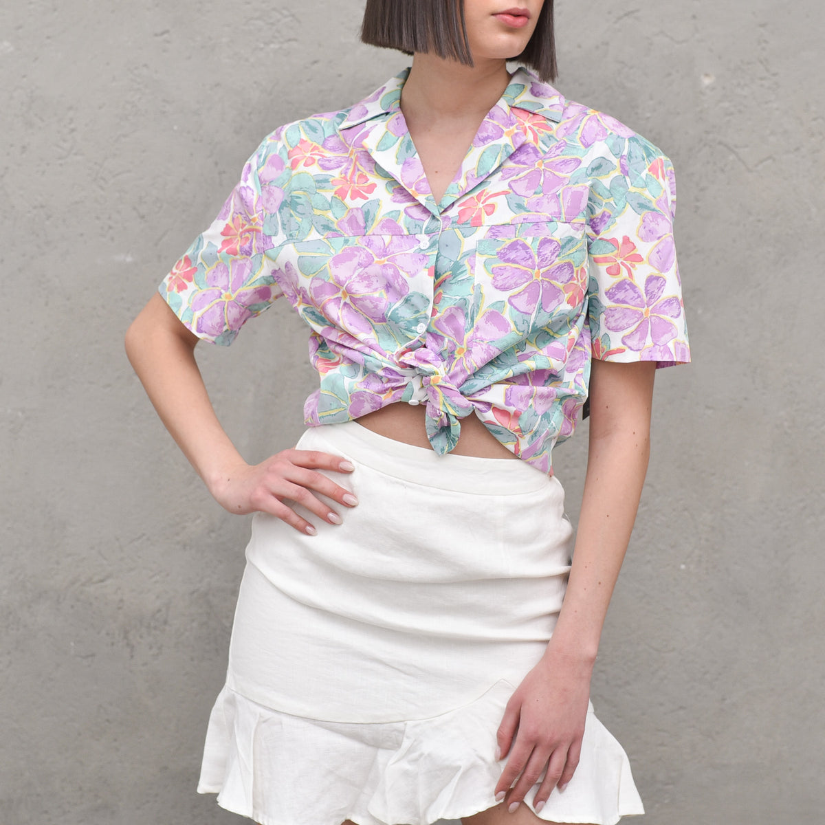 Oversized Short Sleeve Shirt - Purple Flower — 6