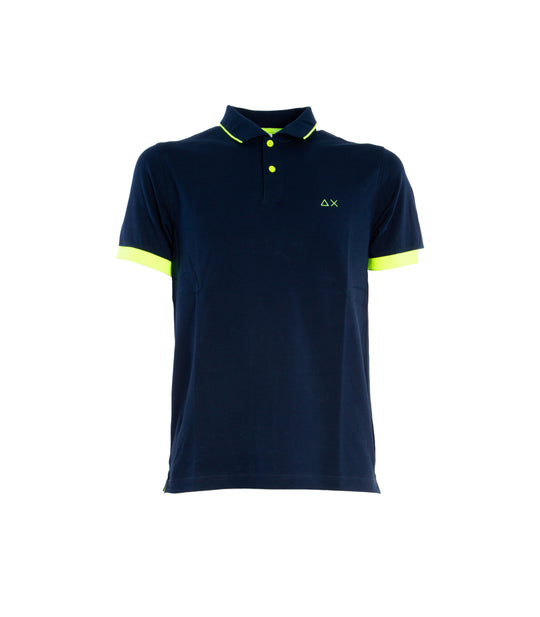 Polo SmallStripe Fluo On Collar - Navy Blue