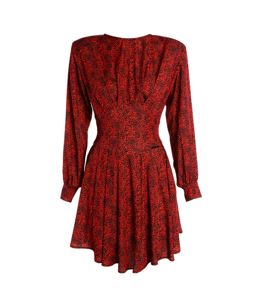 Abito Corto In Raso Stampato - Rosso