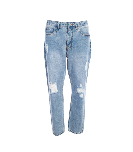Jeans Cropped Destroyed - Colore Unico