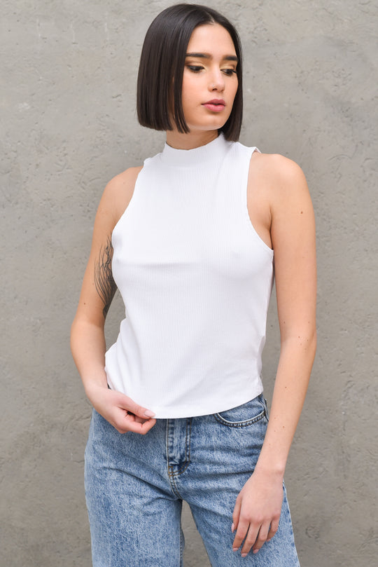 Ribbed Jersey Top - White