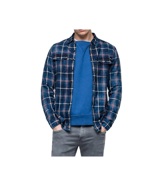 Camicia A Quadri Effetto Slavato - Blu