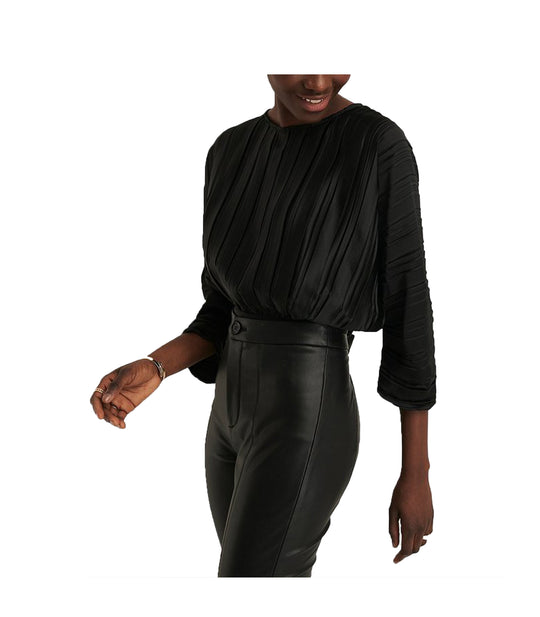 Pleated Open Back Top - Black
