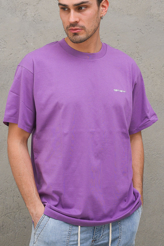 S/s Script Embroidery T-shirt - Aster White